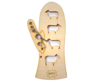 Mitten blocker, mitten shaper with sheep cut outs, ply wood and laser cut. One size.