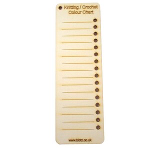 Colour chart for knitting, crochet, 4mm ply wood, re-usable with a hanging hook hole.
