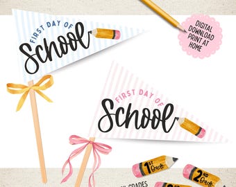 Drapeau fanion premier et dernier jour d&#39;école à imprimer | signe de qualité | Accessoire photo pour la rentrée des classes | Téléchargement numérique