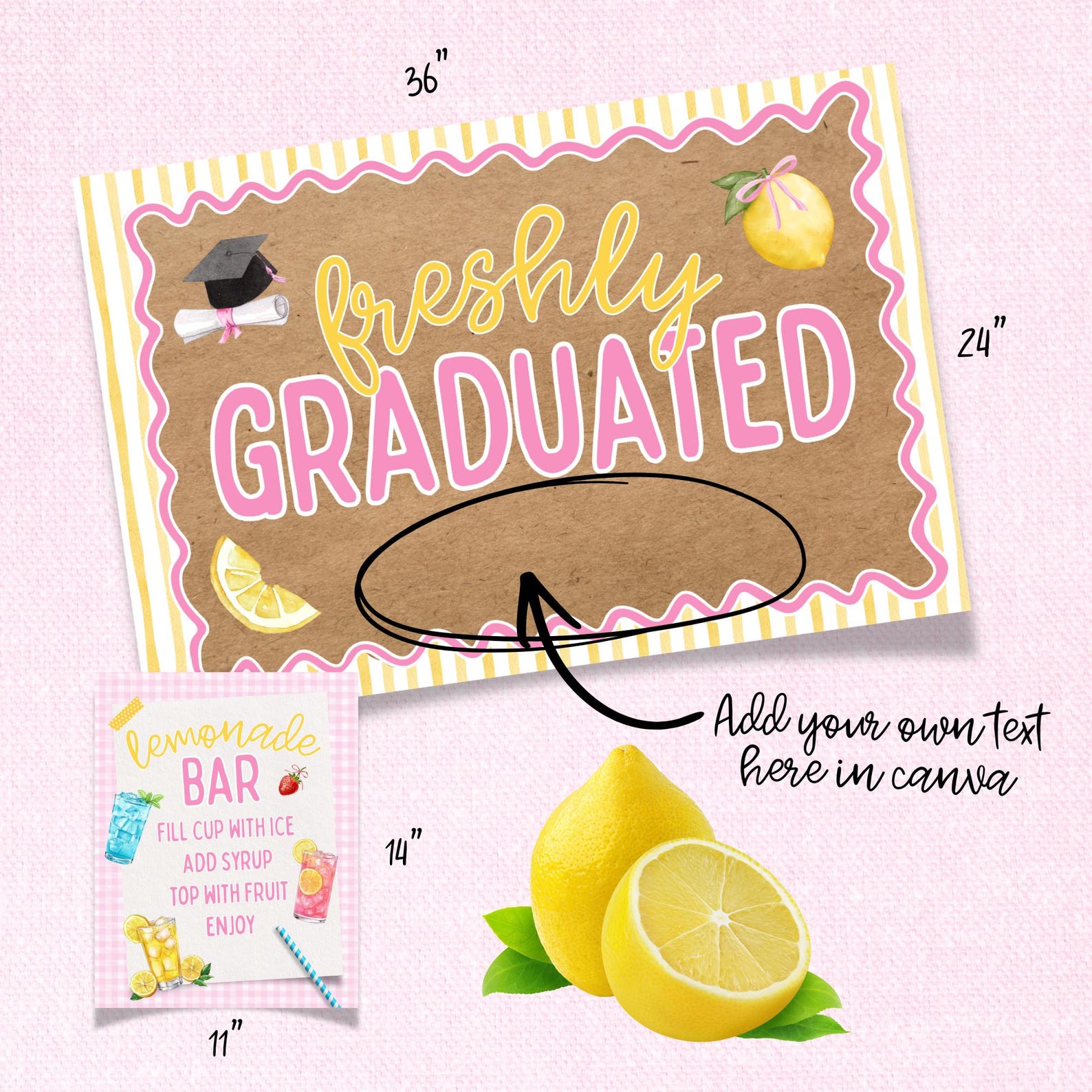 Lemonade Bar Graduation Banner & Sign Bundle | Personalized Grad Party ...