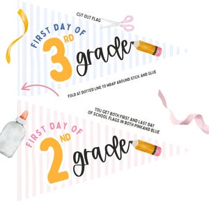 First and Last Day of School Pennant Flag Printable | Grade Sign | Back to School Photo Prop | Digital Download