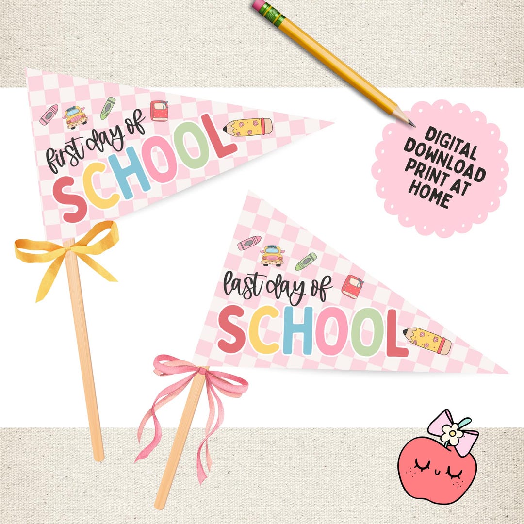 Printable Back to School Checkered Pennant Flags | First Day & Last Day ...
