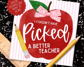 Cadeaukaartjes voor leraren met appelthema | Digitale download | Thuis afdrukken | Perfect voor de waardering van de leraar, het einde van het jaar of gewoon omdat!