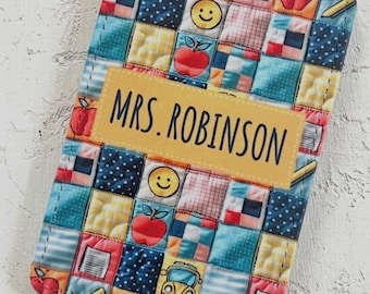 Portatarjetas personalizado para profesores / diseño escolar acolchado / Regalo de agradecimiento para profesores