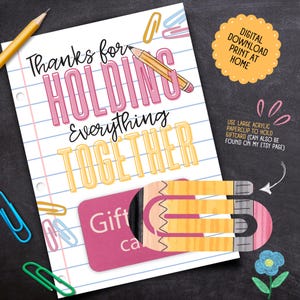 Porta tarjetas de regalo para maestros: "Gracias por mantener todo en orden" (imprimible) / Regalo de fin de curso para maestros / Descarga instantánea en PDF