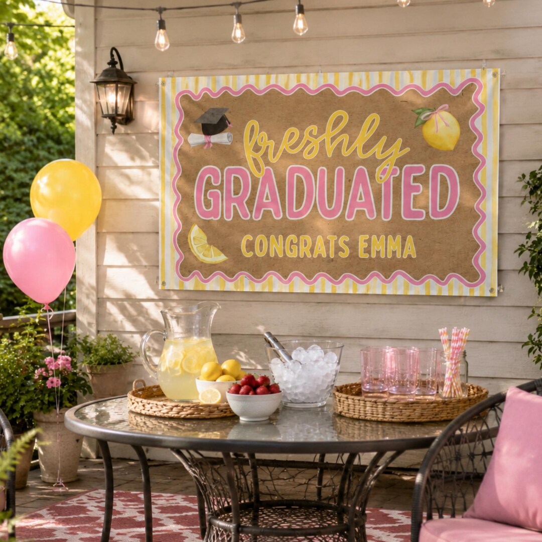 Lemonade Bar Graduation Banner & Sign Bundle | Personalized Grad Party ...