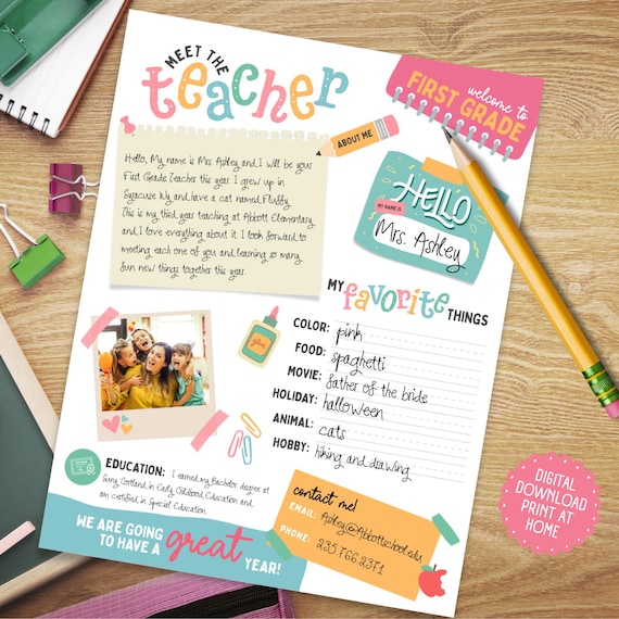 Editable Meet the Teacher Template – Back to School Canva Printable 8.5x11