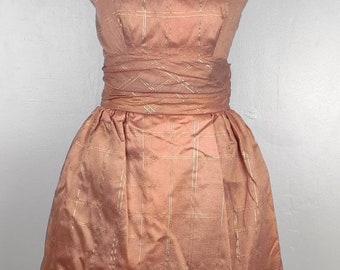 True Vintage 1950's - Carnegie Pink & Gold Metallic Party Dress - UK 8 Occasion