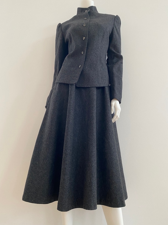 VTG 80s Wool Puff Sleeve 2 Piece Skirt Skirt Suit