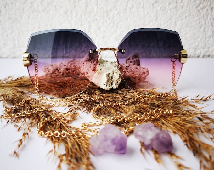 Armless Chain Temple Sunglasses Unique Natural Light Purple Crystal