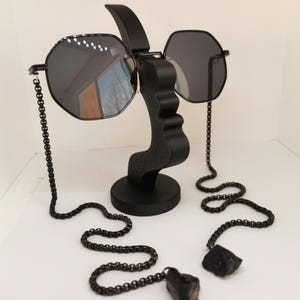 Black Chain Sunglasses with Raw Stone | Unisex Statement Eyewear | Gothic Minimal Festival Glasses