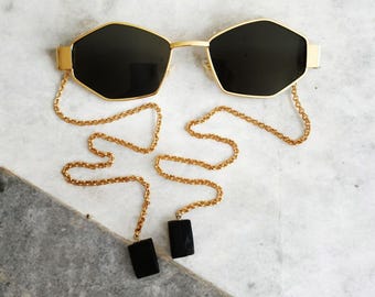 Gafas de sol sin patillas hechas a mano con colgantes de cadena de piedra y gafas de cadena