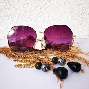 Armless Chain Arms Temple Unitary Sunglasses Unique Chain Polygon Fashion Glasses Oversized Style Armless Water Drop Pendants Handmade