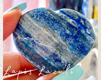 Lapis Lazuli Puffy Heart Crystal | "Stone of Truth & Wisdom" Throat Chakra Healing | Lapis Lazuli Palm Stone, Best Crystal Gifts