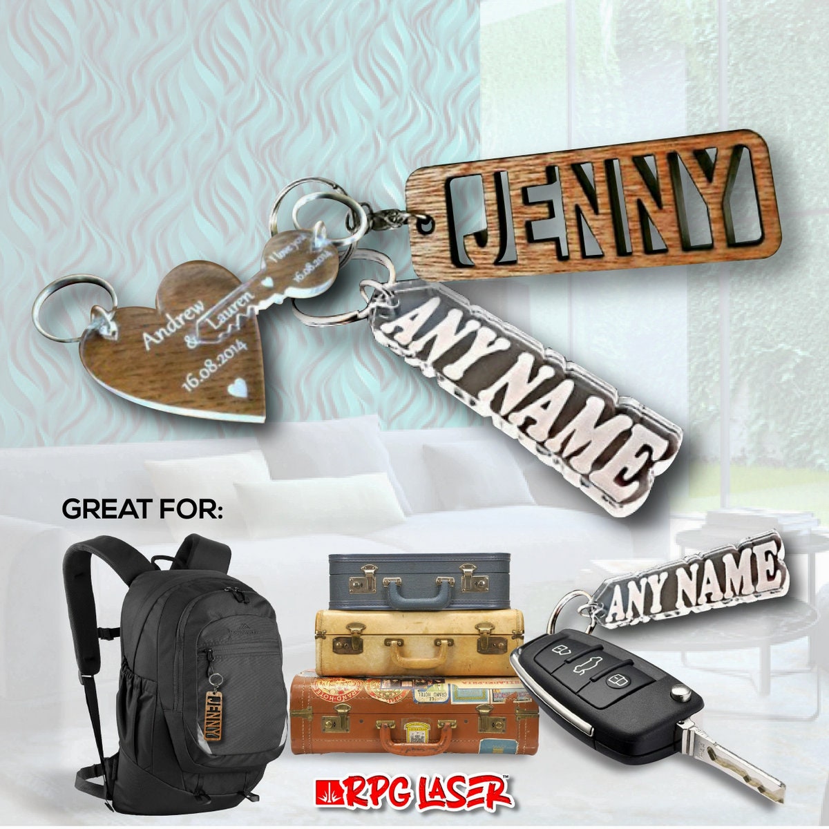 Name Keychains Custom Laser Engraved Acrylic Wood 3mm Etsy