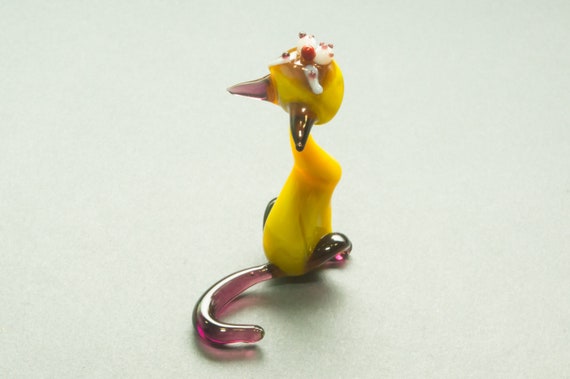 Glass figurine cat glass blown statuette Animal glass figure Lampwork art Glassblown figurine cat gift for her Collectible glass