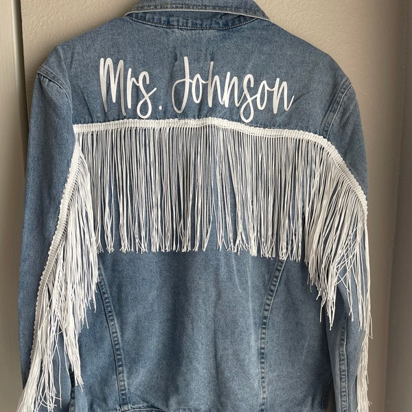 Personalized Fringe Jacket Bride| Denim Jacket with Tassel Fringe| Mrs Denim Jacket|Bride To Be