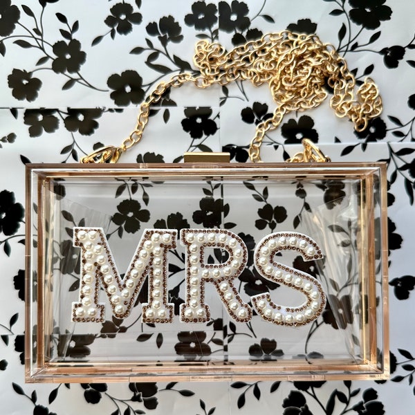 Custom Mrs Design Box Clutch|Personalized Clutch Bag |Bride Gift| Mrs Pearl Letters Clutch Bag|Bachelorette Mrs Purse|Bridal Shower Gifts