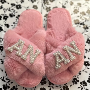 Personalized Travel Slippers|Bridesmaid Slippers|Custom Sleep Over Slippers|Monogram Fluffy Slippers|Personalized Gifts|Bridesmaid Gifts