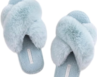 Faux Fur Bride Slippers| I Do Slippeers|Customized Slippers|Faux Fur Bridesmaid Slippers