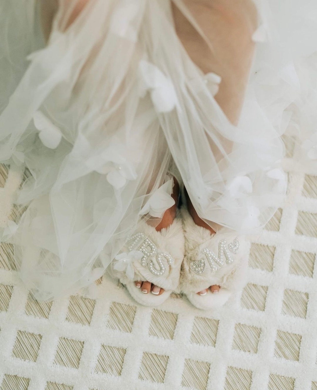 Bridal Faux Fur White Slippers 