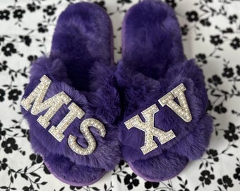 Quinceañera Faux Fur Slippers|Mis Quince Slippers|Quince Personalized Gifts|MisXV Gifts