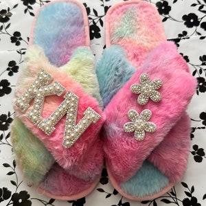 Faux Fur Flower Girl SlippersPersonalized Kids SlippersGifts for KidsHoliday Gifts for KidsChristmas Gifts for KidsFlower Girl Slippers image 5