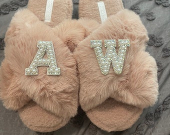 Faux fur personalized slippers|Bridesmaid gifts Bride gifts| Bridal party gifts| Bachelorette & bridal shower gifts slippers|Mother&#39;s day