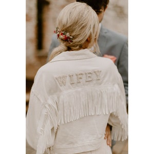 Veste de mariée personnalisée avec franges| Veste en denim personnalisée de mariage| Veste de perles avec franges| Veste en denim Fringe de mariage| Veste Mme