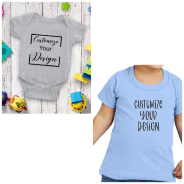 Custom Baby Onesies & Toddler T-shirts: you choose a design/text or logo printed directly onto the onesie