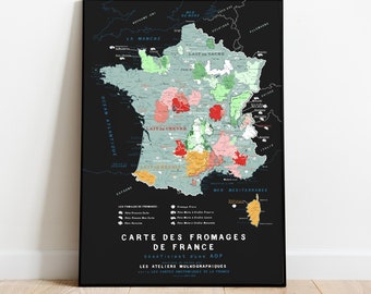 Cheese map of France - All great french cheeses on a poster 50x70cm - 19.69 x 27.56 in