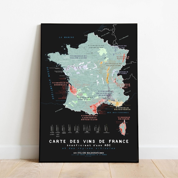 Mapa de vinos de Francia : un cartel de todos los grandes vinos franceses