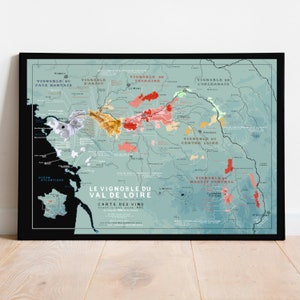 Carte des vins de Loire détaillée - Appellations, Relief et Géologie - AOC AOP - affiche 70x50cm