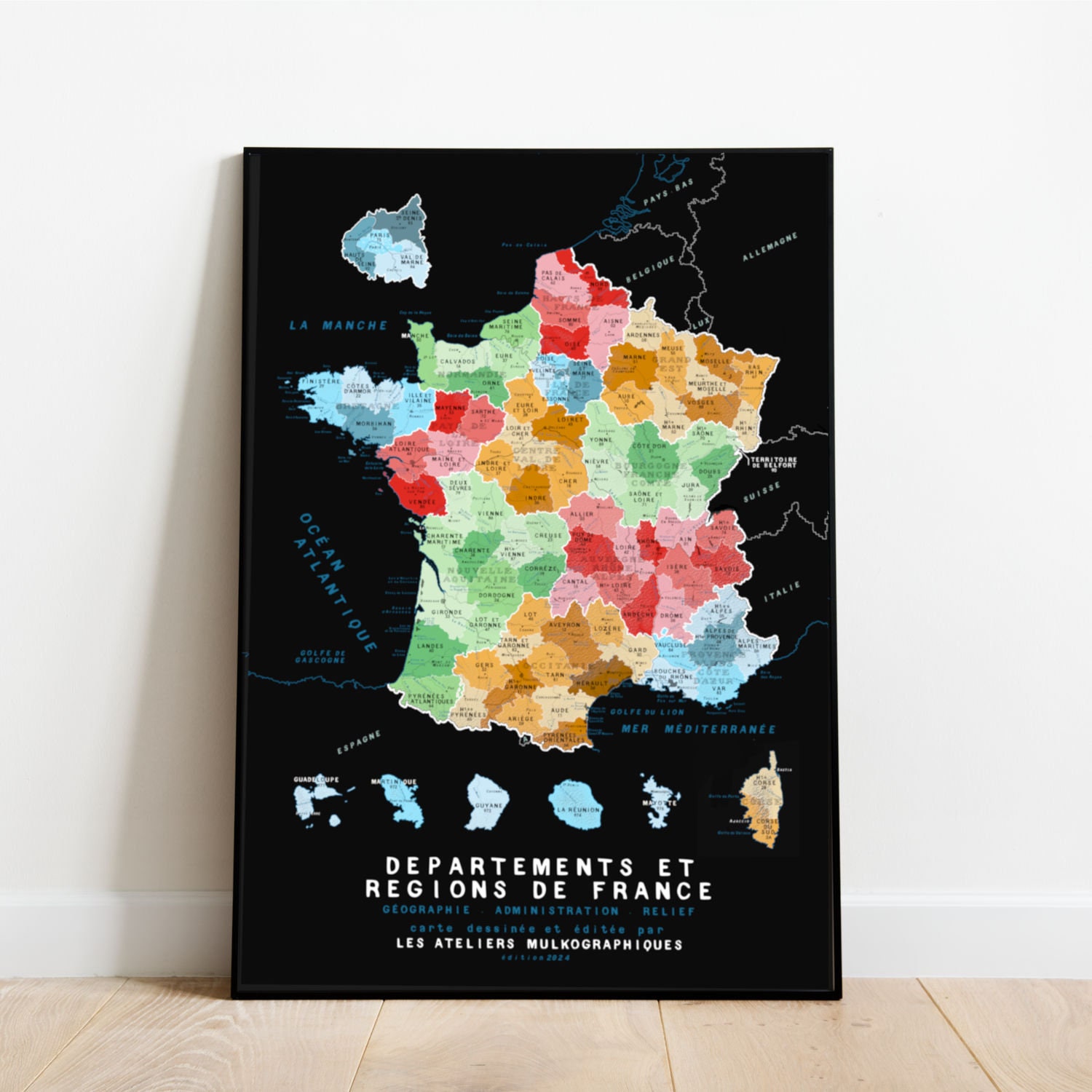 Map of departments and regions of France 2025 | Map of France 50x70 cm - 19.7x27.6 in