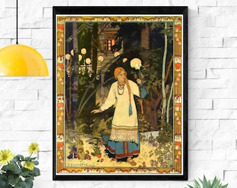 Vasilisa and Baba Yaga Print, Russian Fairytale Illustration, Vintage Art