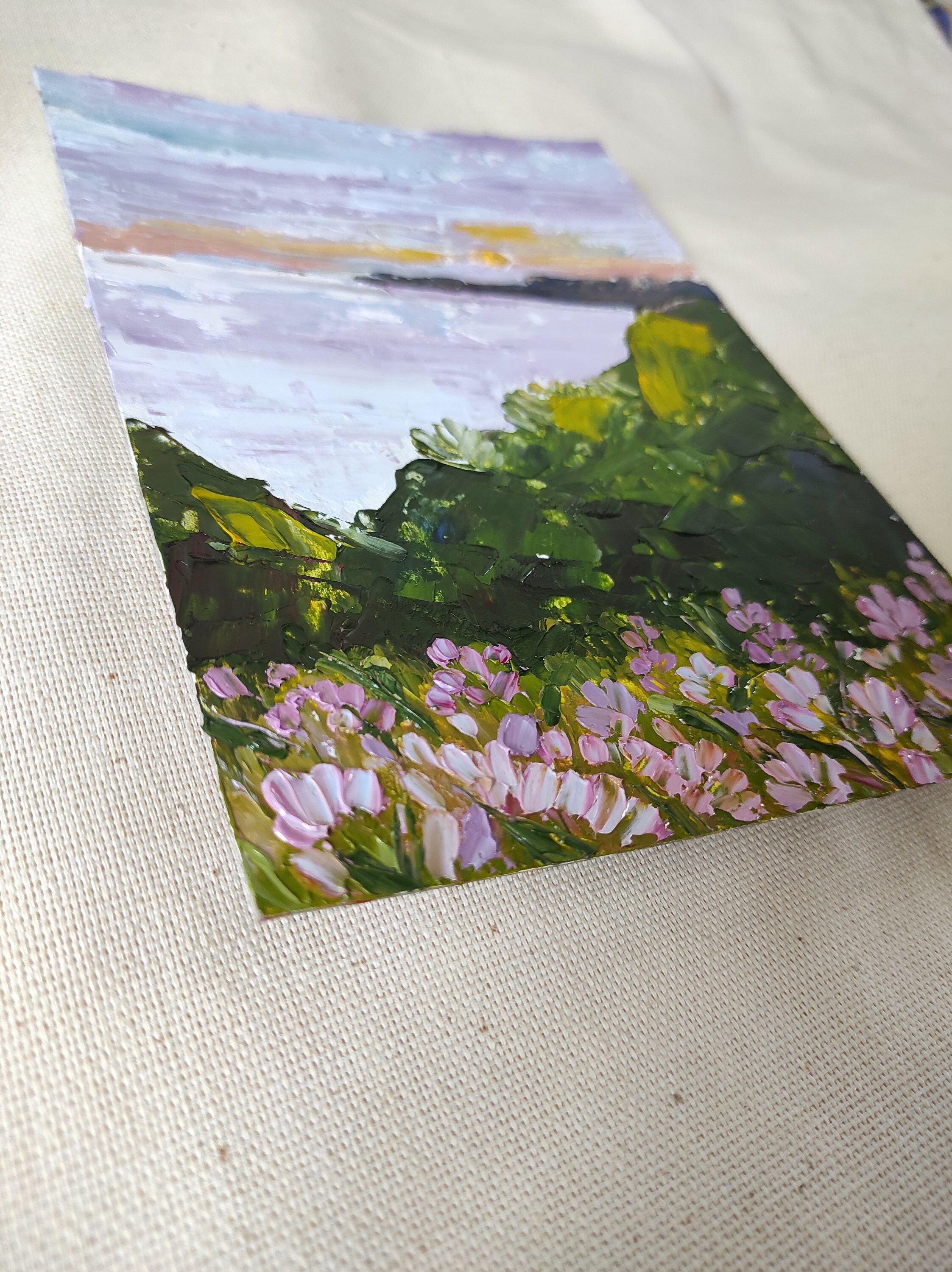 Original oil painting on cardboard. Bright landscape. Impasto Etsy