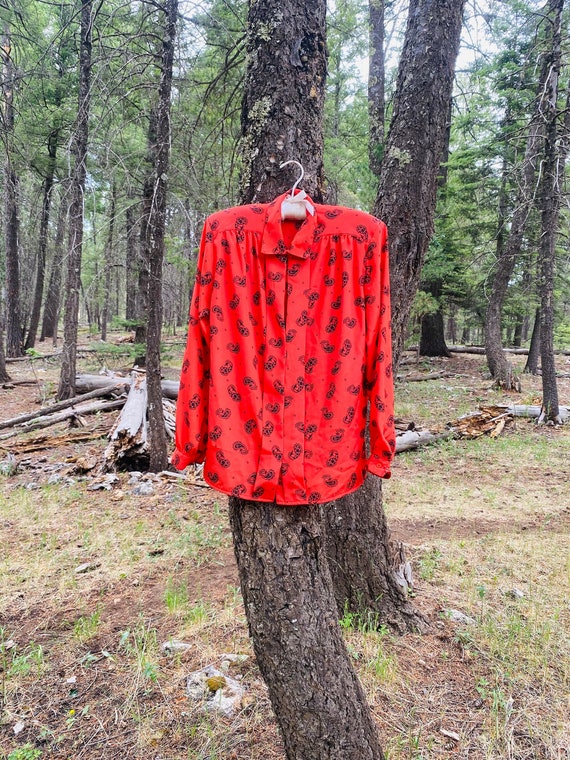 Vintage 80s | Paisley | Red | Mock Neck | Grandma… - image 1