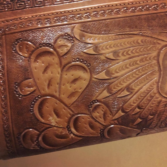 Vintage 60s-70s Tooled Leather and Pony Hide Azte… - image 5