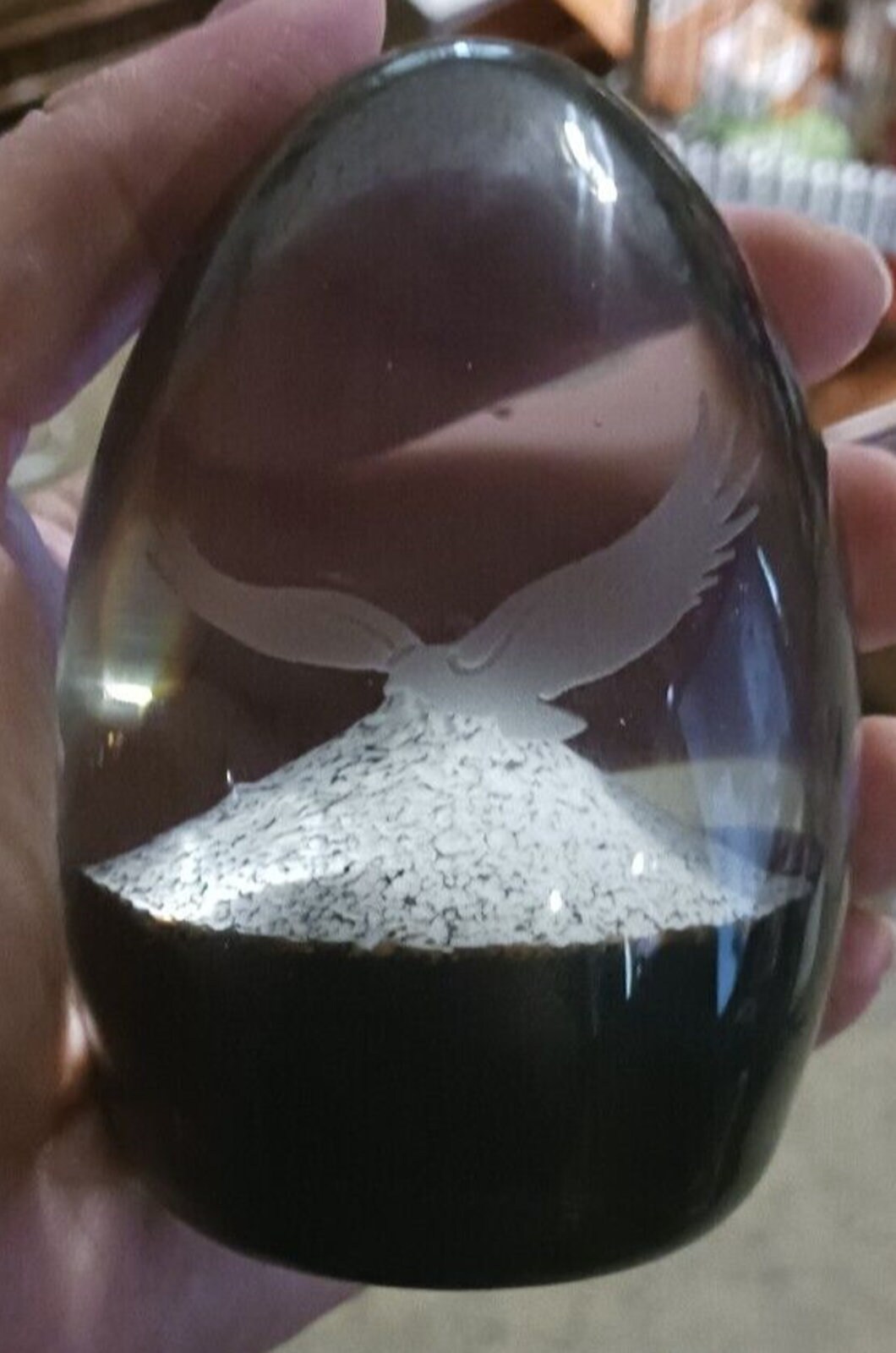 Caithness Crystal Art Glass Paperweight Egg Shape Etched Eagle Over Mountain