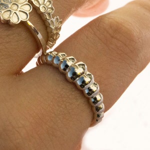 silver croissant ring, chunky silver ring, silver signet ring, twist ring, dome ring, thin dome croissant ring