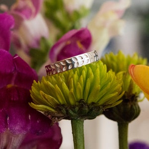 silver patterned band, leaf engraved ring, stackable sterling silver ring, custom engraved ring, floral engraved ring image 2