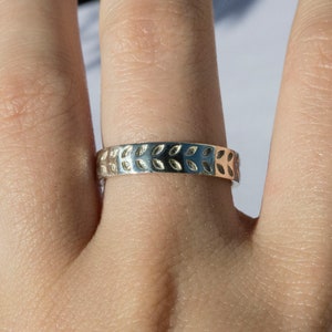 silver patterned band, leaf engraved ring, stackable sterling silver ring, custom engraved ring, floral engraved ring image 7