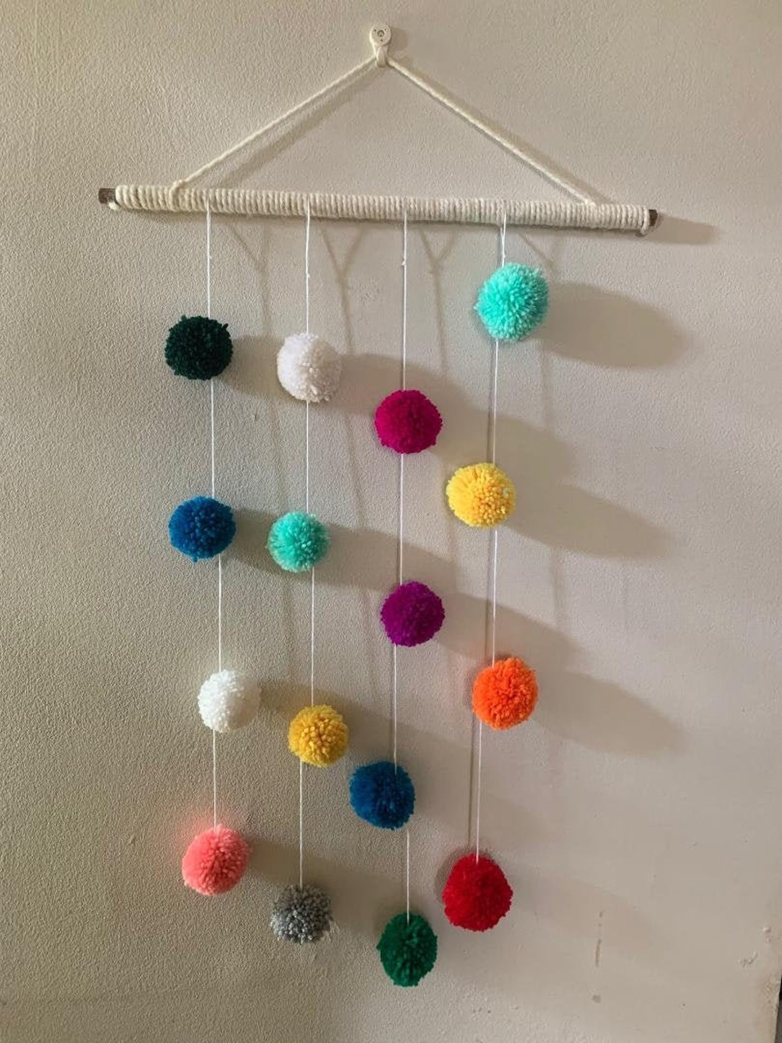 Multicoloured Pompom Wall Hanging Etsy UK