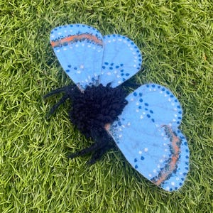 Blue and Orange Moth desk buddy, cute creature fluffy figure, collectible friend, unique felt gift, desk pet, felt moth figurine, moth decor