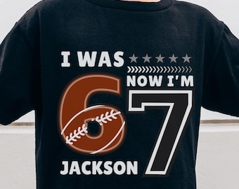 Chemise d'anniversaire 6 7 J'avais 6 ans maintenant j'ai 7 ans Chemise d'anniversaire de football 7e drôle de cadeau pour l'anniversaire de naissance pour garçon viral 67 anniversaire meme 6 tournant 7 t-shirt d'anniversaire