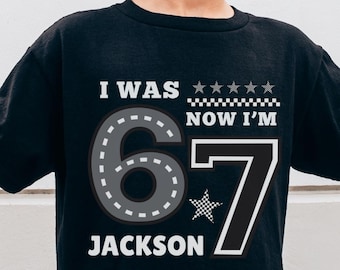 6 7 Chemise d'anniversaire personnalisée J'avais 6 ans maintenant j'ai 7 ans Chemise d'anniversaire drôle 7e anniversaire de mariage pour garçon fille Viral 67 T-shirt d'anniversaire Meme 6 Turning 7 Shirt
