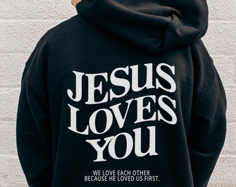 Sudadera con capucha para niños "Jesús te ama", sudadera con capucha cristiana, sudadera con capucha de Jesús, sudadera con capucha moderna con versículo bíblico, ropa estética, mercancía cristiana