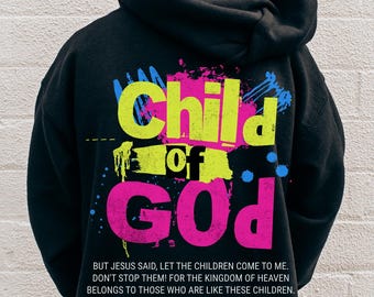 Sudadera con capucha para niños "Jóvenes Hijos de Dios" con Jesús "Te ama", sudadera con capucha cristiana, sudadera con capucha de Jesús, sudadera con capucha moderna con versículo bíblico, mercancía cristiana