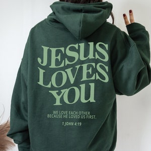 Gesù ti ama Felpa con cappuccio Gesù Felpa con cappuccio cristiana Felpa cristiana Felpa con cappuccio alla moda Maglietta con versetto della Bibbia Abbigliamento cristiano