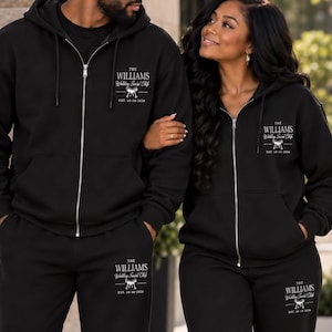 Anpassad smekmånad bröllop hoodie med dragkedja och mjukisbyxor nygift förlovat par present herr och fru personlig hoodie man och hustru